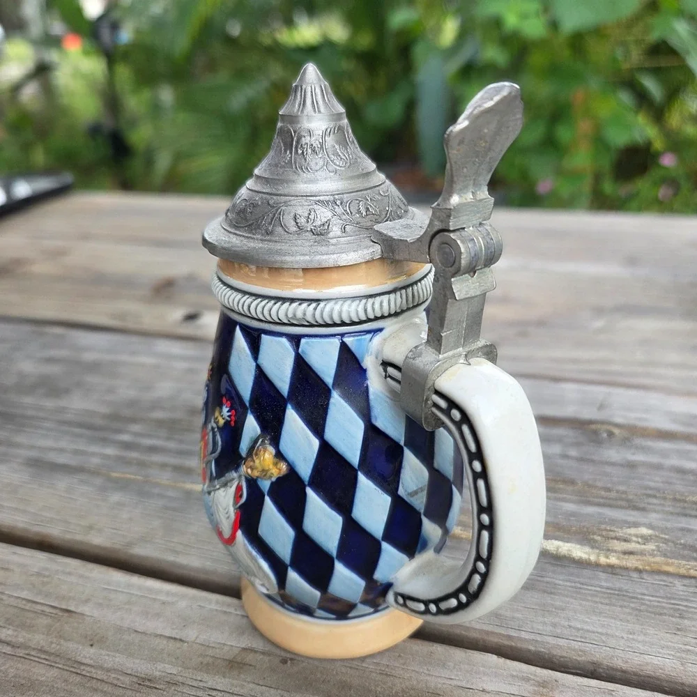 Vintage Domex Beer Stein: Pewter Lid Ceramic Tankard, Germany
